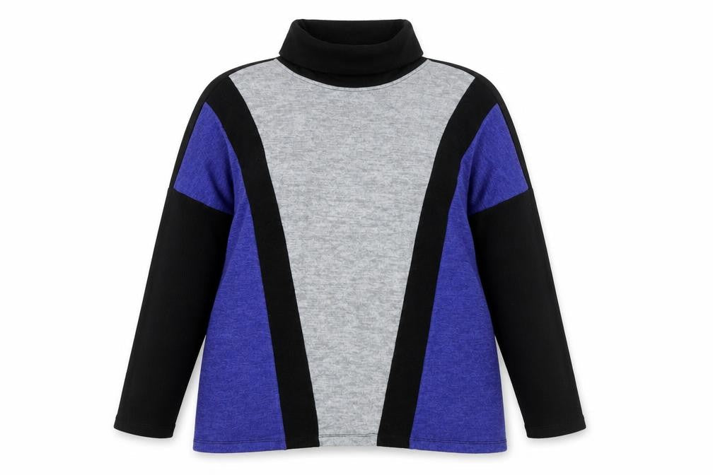 ORA Women's Black Grey Blue Roll Neck Geometric Wool Jumper Size 4 Plus