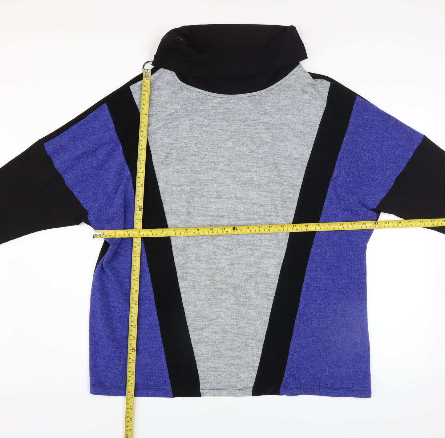 ORA Women's Black Grey Blue Roll Neck Geometric Wool Jumper Size 4 Plus