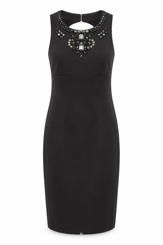 Karen Millen Women Black Size 10 Sleeveless Beaded Sheath Dress