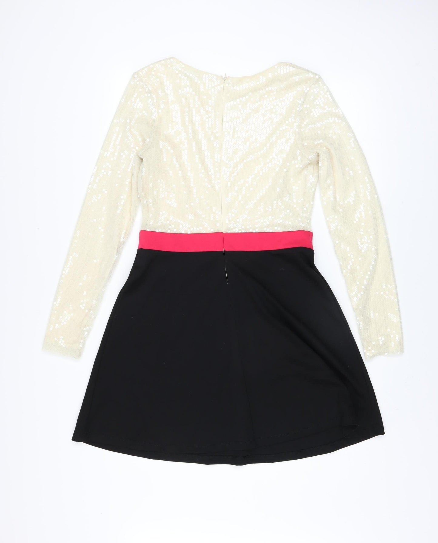 Fearne Cotton Women's Beige Black Pink Fit & Flare Sequin Dress Size 12
