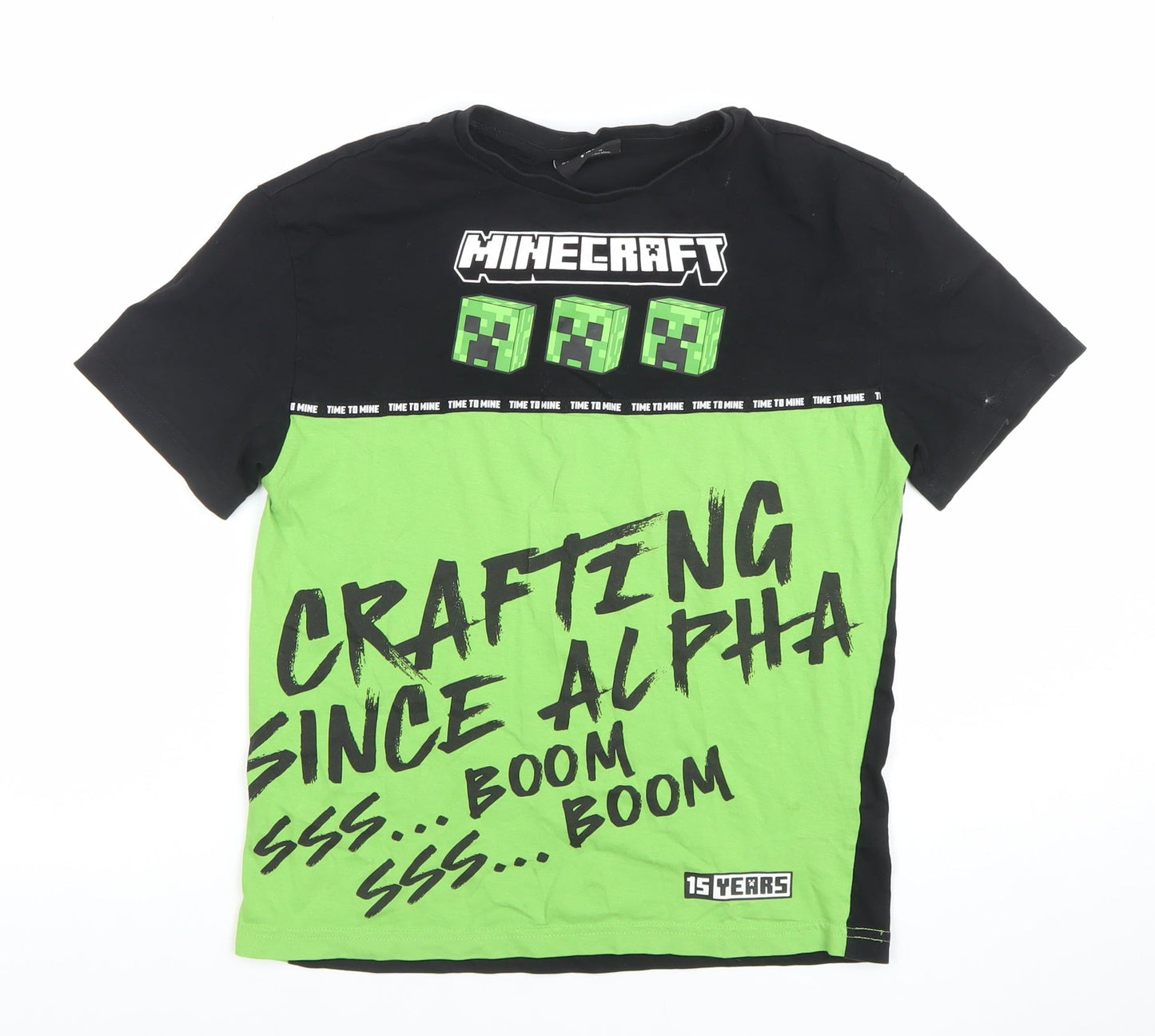 Minecraft Boys Black Green T-Shirt 9-10 Years Short Sleeve Graphic Cotton