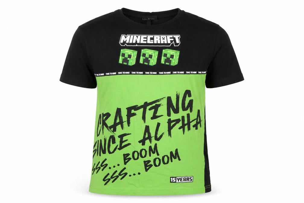 Minecraft Boys Black Green T-Shirt 9-10 Years Short Sleeve Graphic Cotton