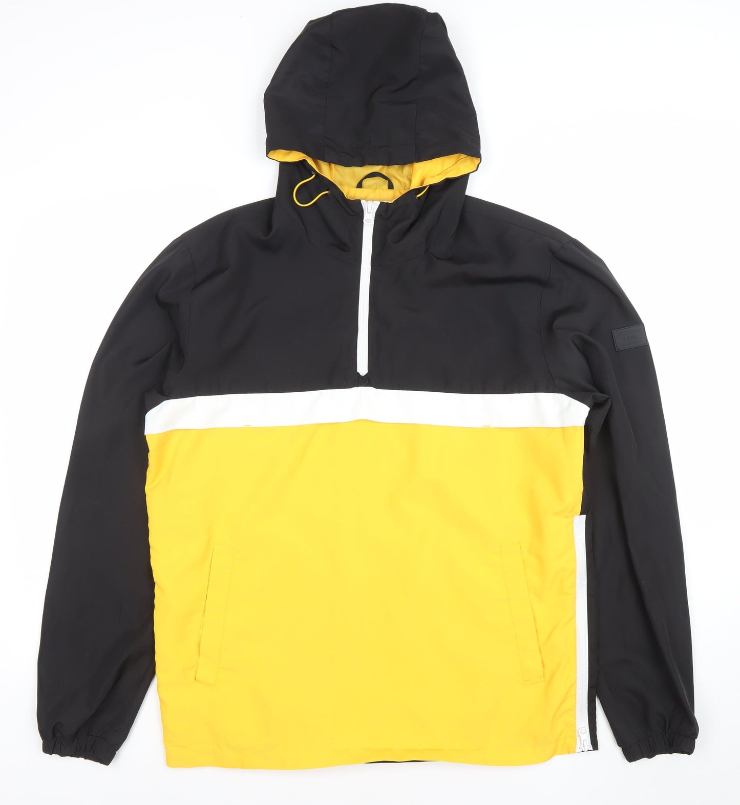 Jack & Jones Men's Black Yellow Core Hooded Windbreaker Jacket L