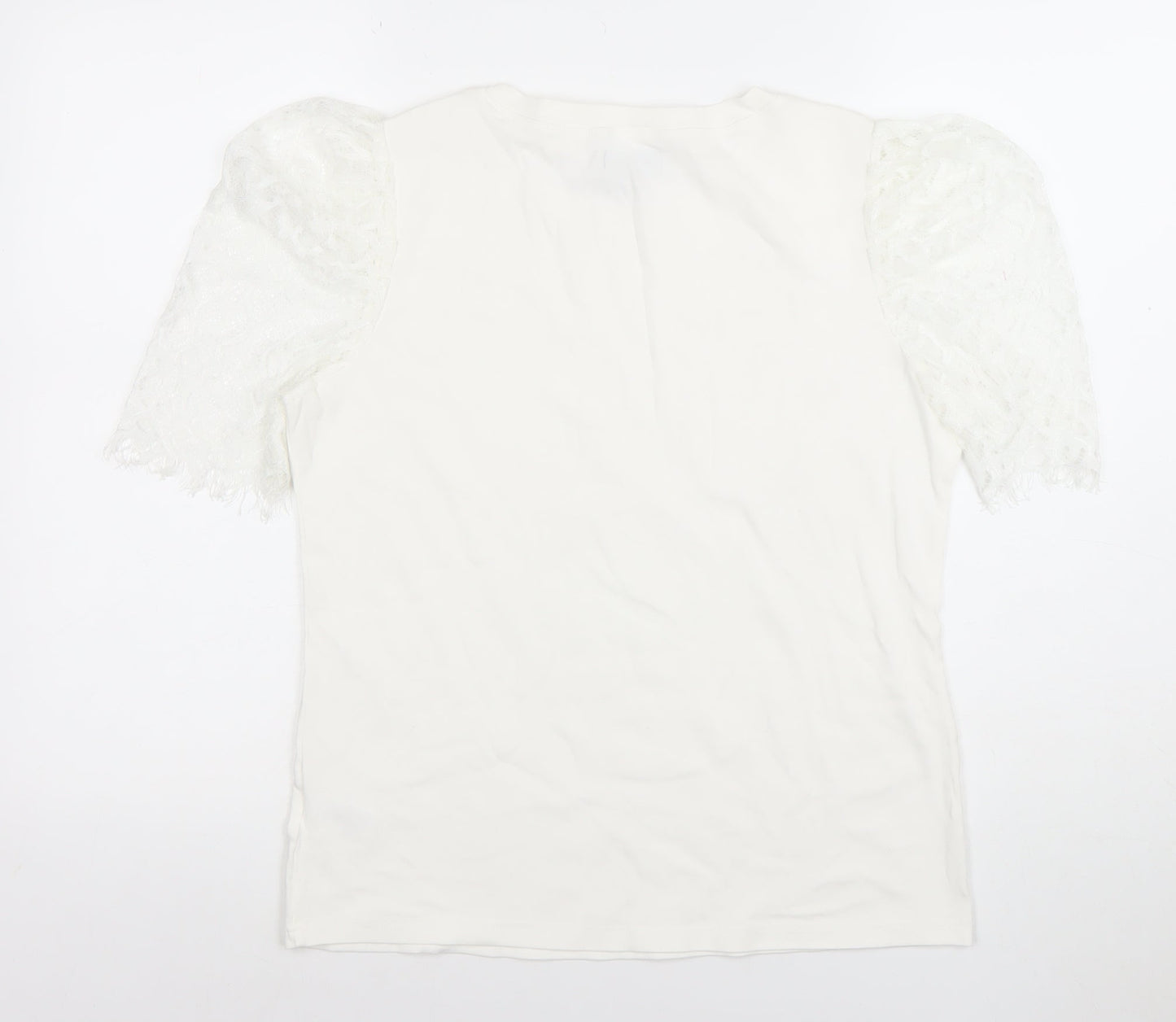 Blue Vanilla Women's White Lace Puff Sleeve Cotton T-Shirt Size L