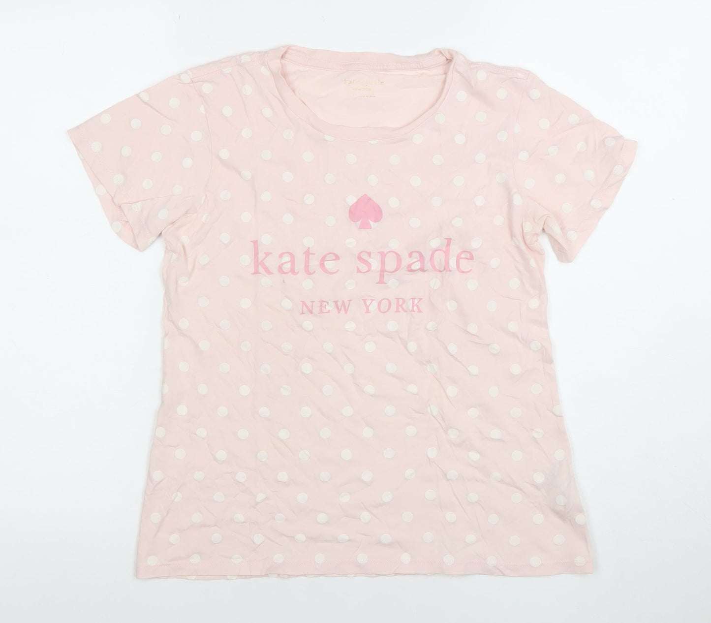 Kate Spade Women Pink Polka Dot Crew Neck Cotton T-Shirt Size S