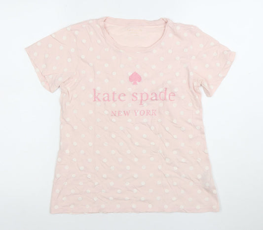 Kate Spade Women Pink Polka Dot Crew Neck Cotton T-Shirt Size S