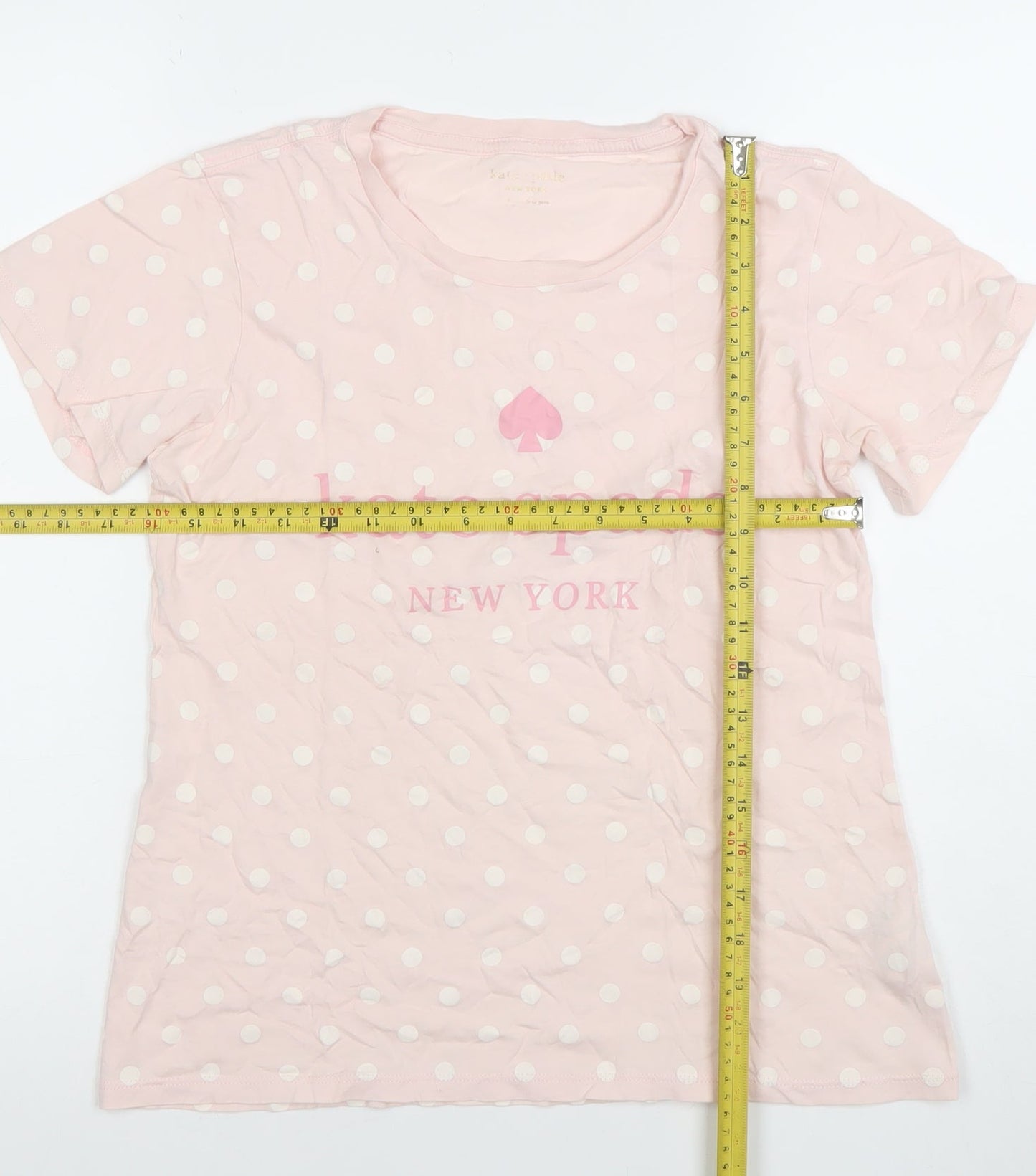 Kate Spade Women Pink Polka Dot Crew Neck Cotton T-Shirt Size S