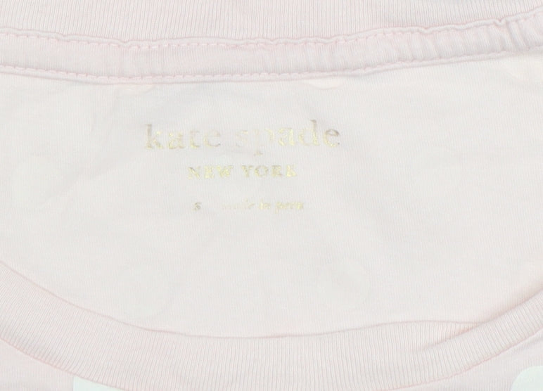 Kate Spade Women Pink Polka Dot Crew Neck Cotton T-Shirt Size S