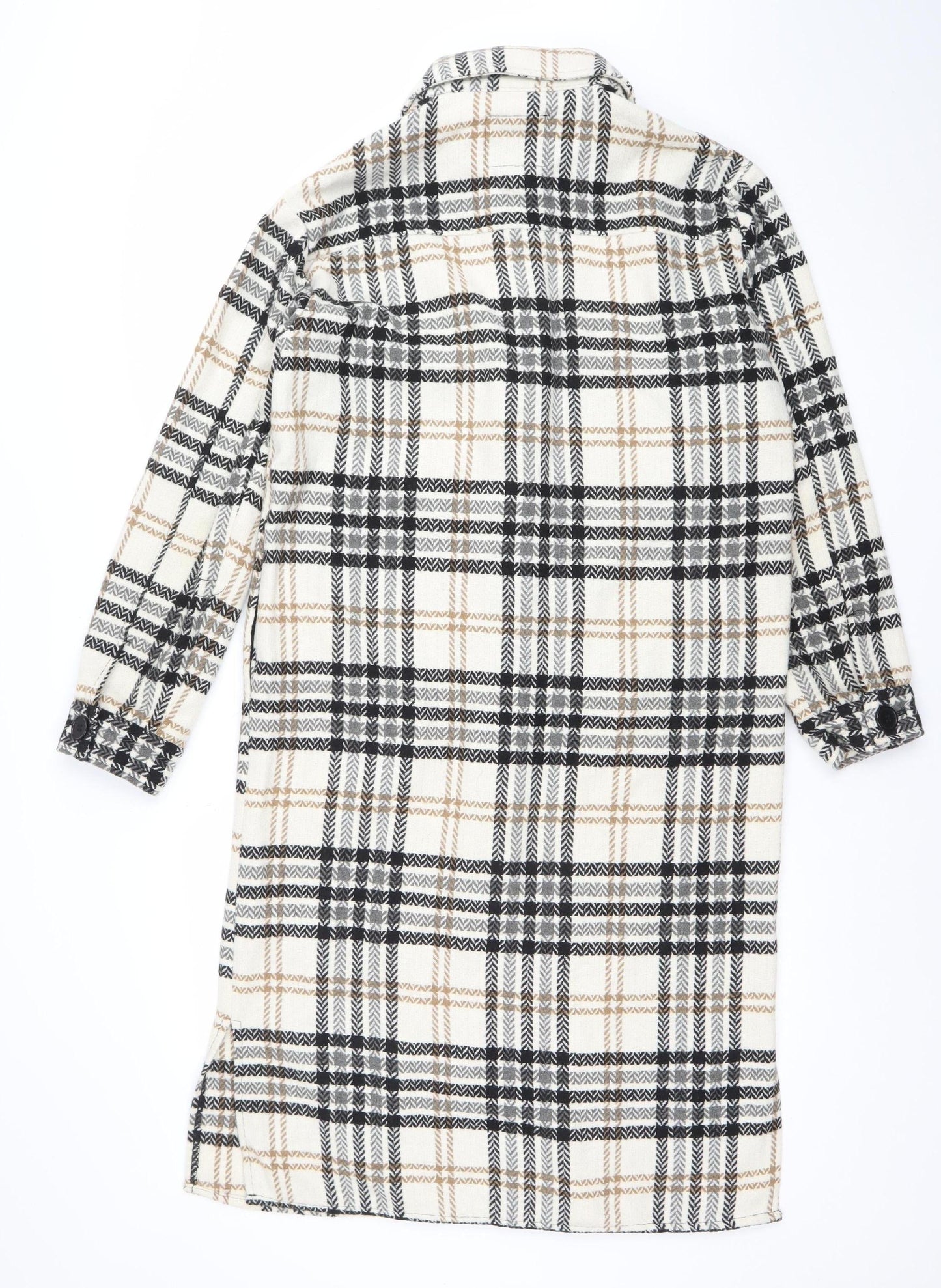 Jacqueline de Yong Women’s Beige Check Long Sleeve Overcoat Size S