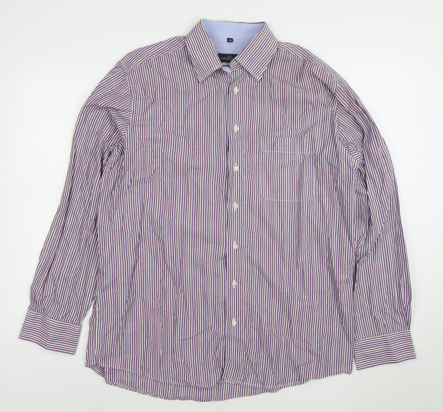 Lorenzo Calvino Men's Purple Striped Long Sleeve Button-Up Shirt L 41 Easy Care
