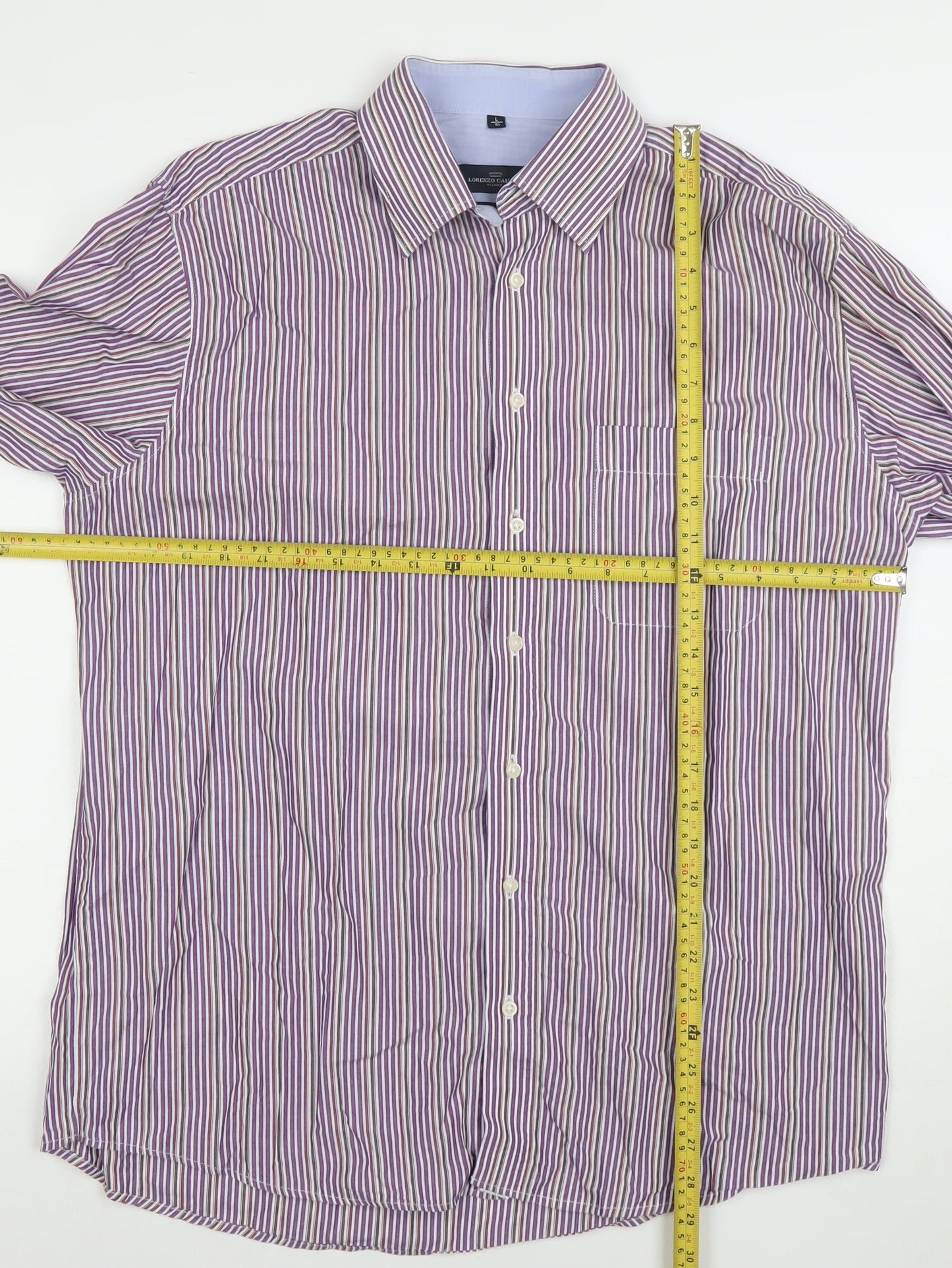 Lorenzo Calvino Men's Purple Striped Long Sleeve Button-Up Shirt L 41 Easy Care