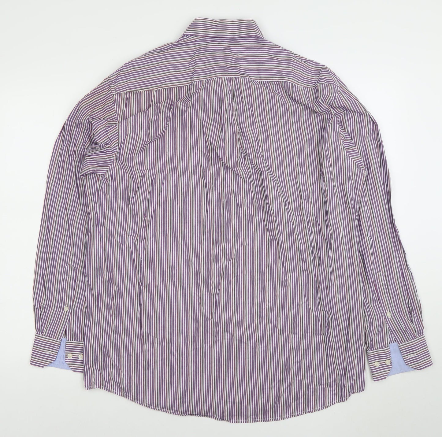 Lorenzo Calvino Men's Purple Striped Long Sleeve Button-Up Shirt L 41 Easy Care