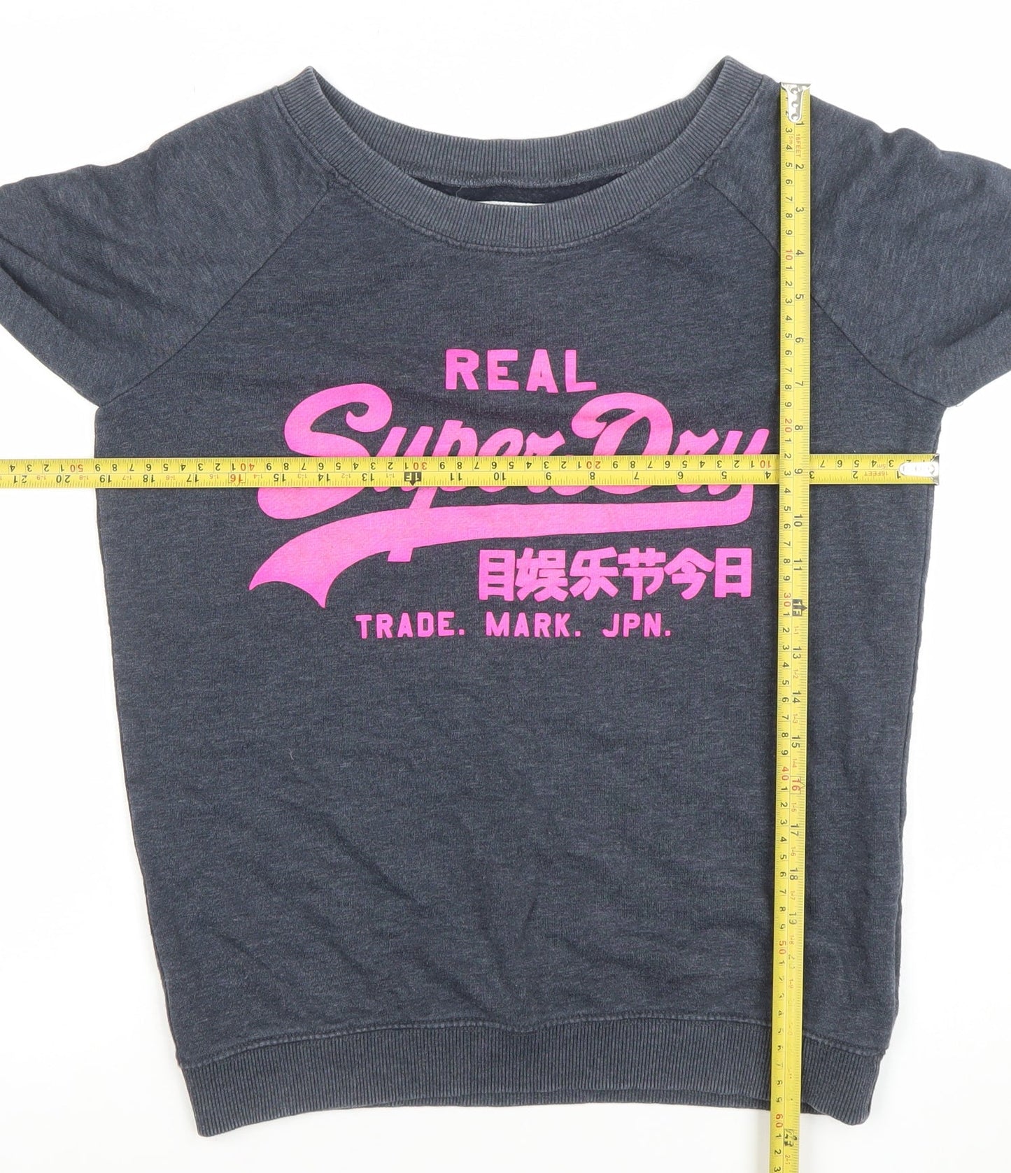Superdry Womens Grey Pullover Sweatshirt Size S Logo Print Crew Neck