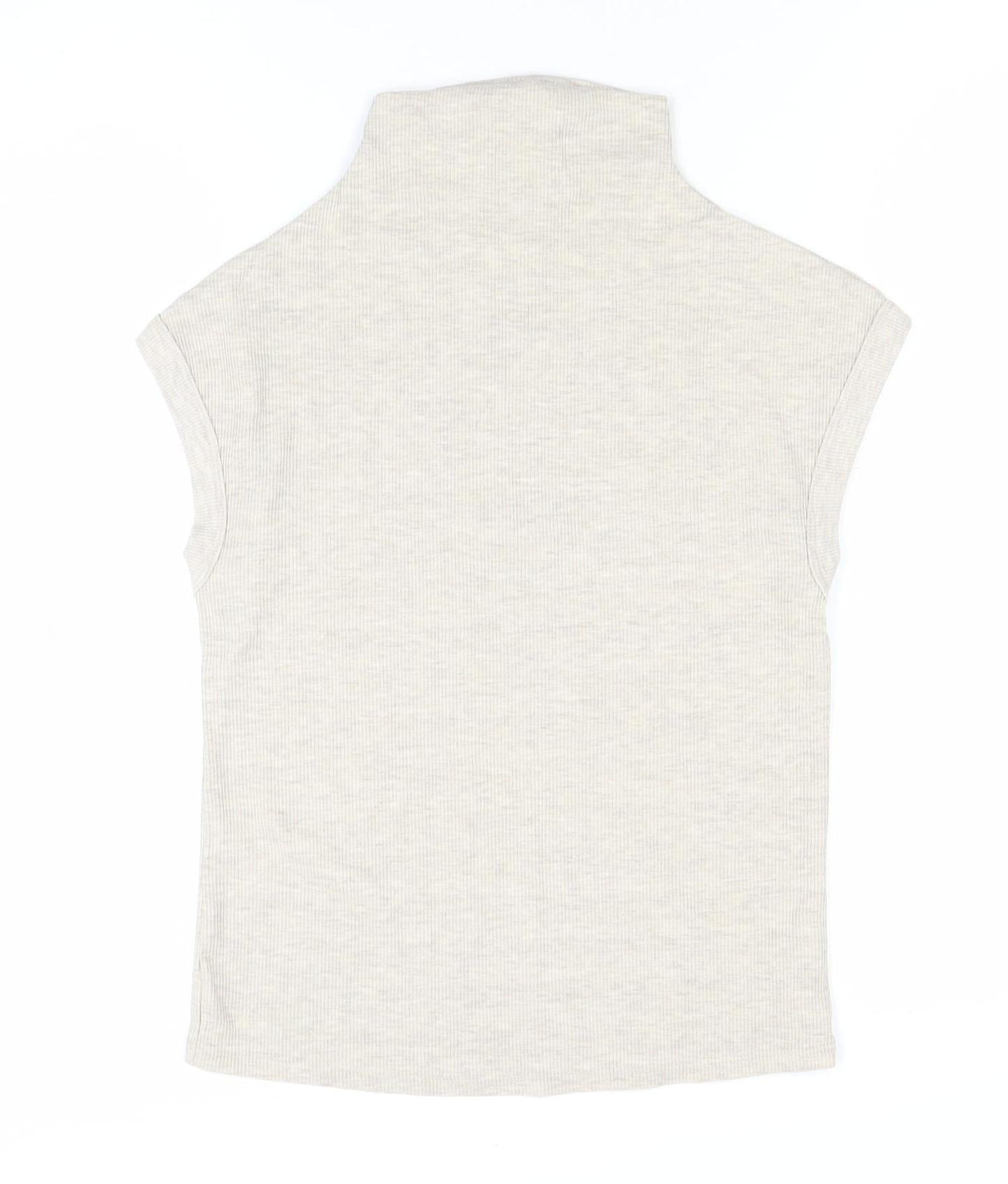 River Island Womens Beige Roll Neck Sleeveless Jersey Top Size 12