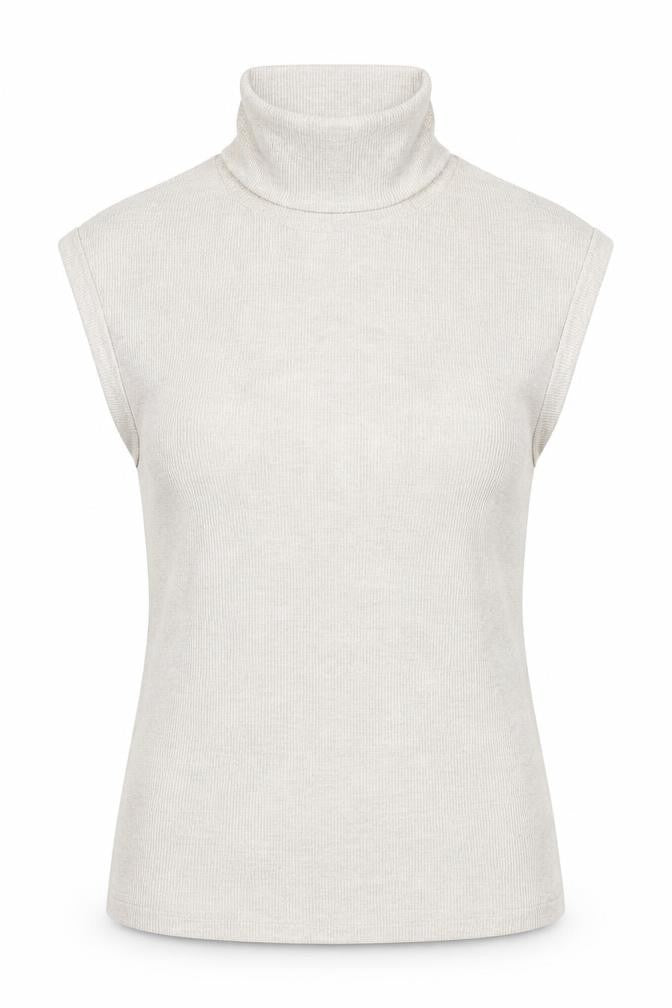 River Island Womens Beige Roll Neck Sleeveless Jersey Top Size 12