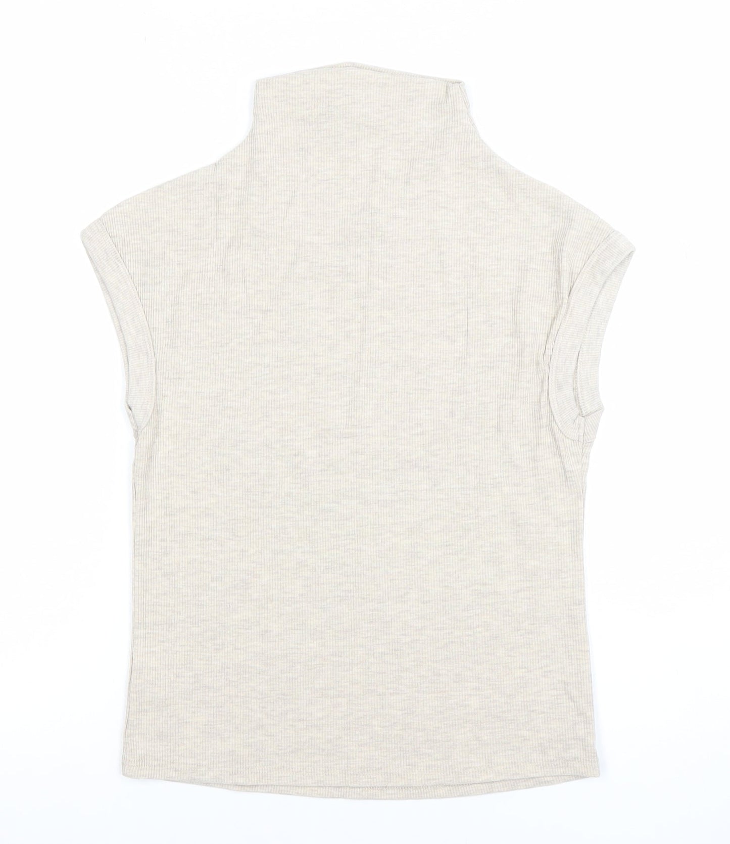 River Island Womens Beige Roll Neck Sleeveless Jersey Top Size 12
