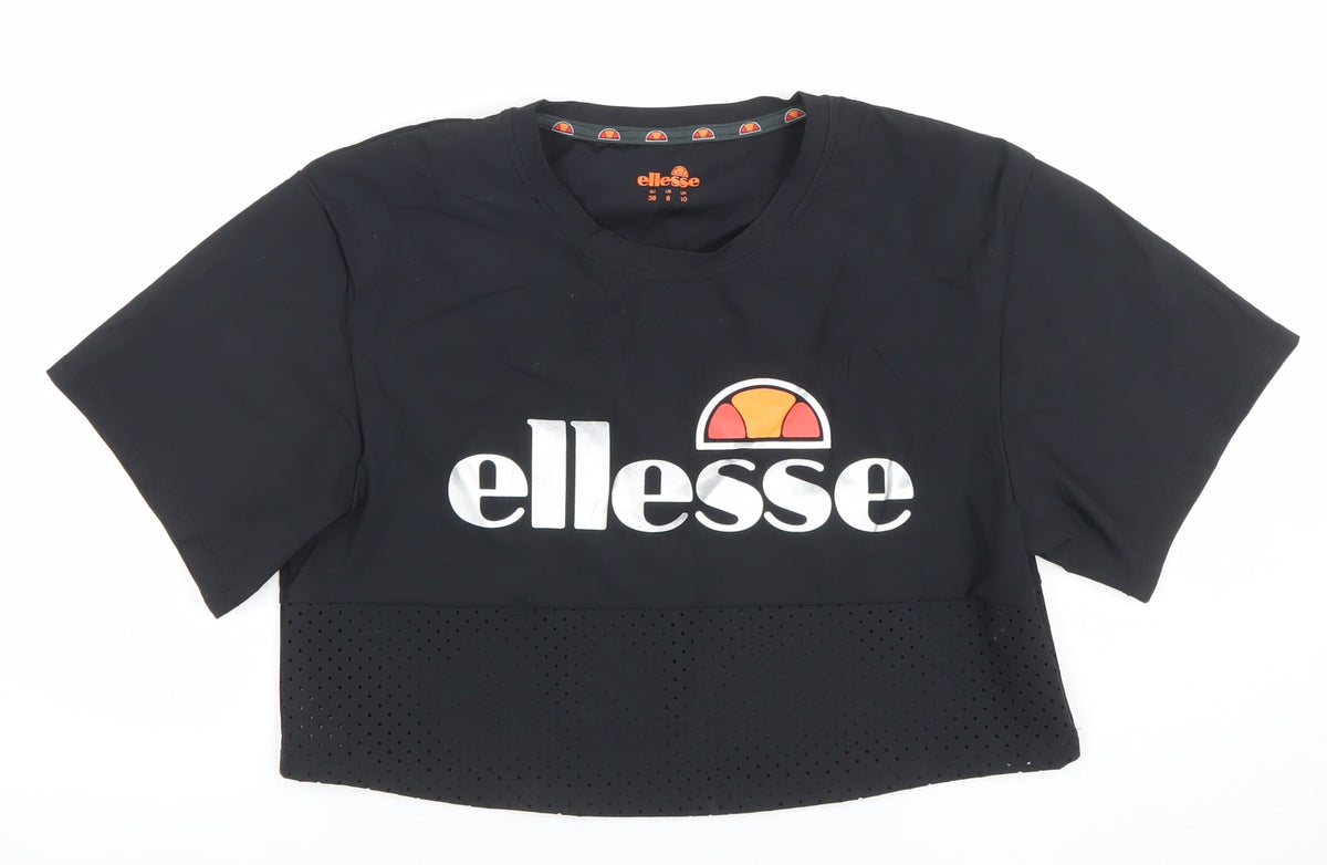 Ellesse Womens Black Cropped Logo Activewear T-Shirt Size 10
