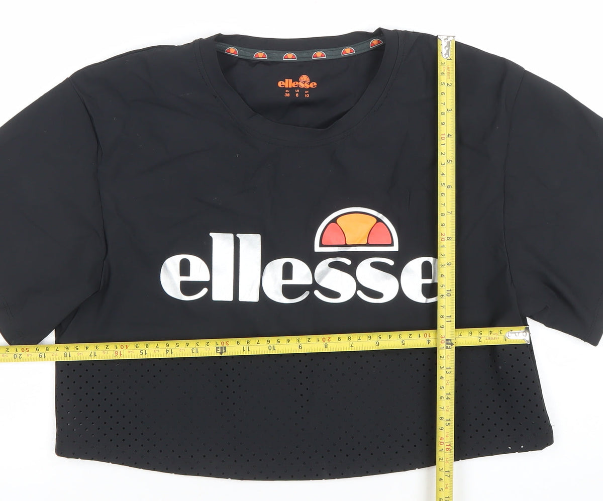 Ellesse Womens Black Cropped Logo Activewear T-Shirt Size 10