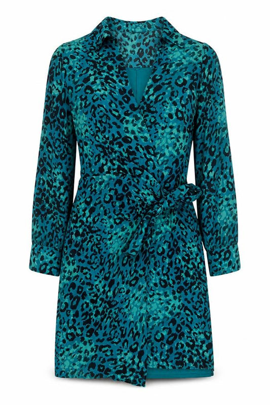 Sonsandar Women’s Blue Animal Print Wrap Dress Size 10 Long Sleeve