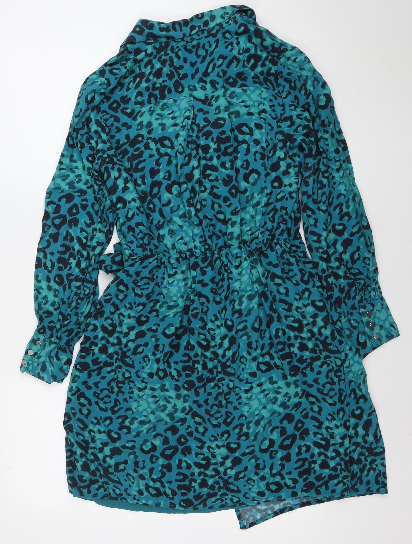 Sosandar Women’s Blue Animal Print Wrap Dress Size 10 Long Sleeve