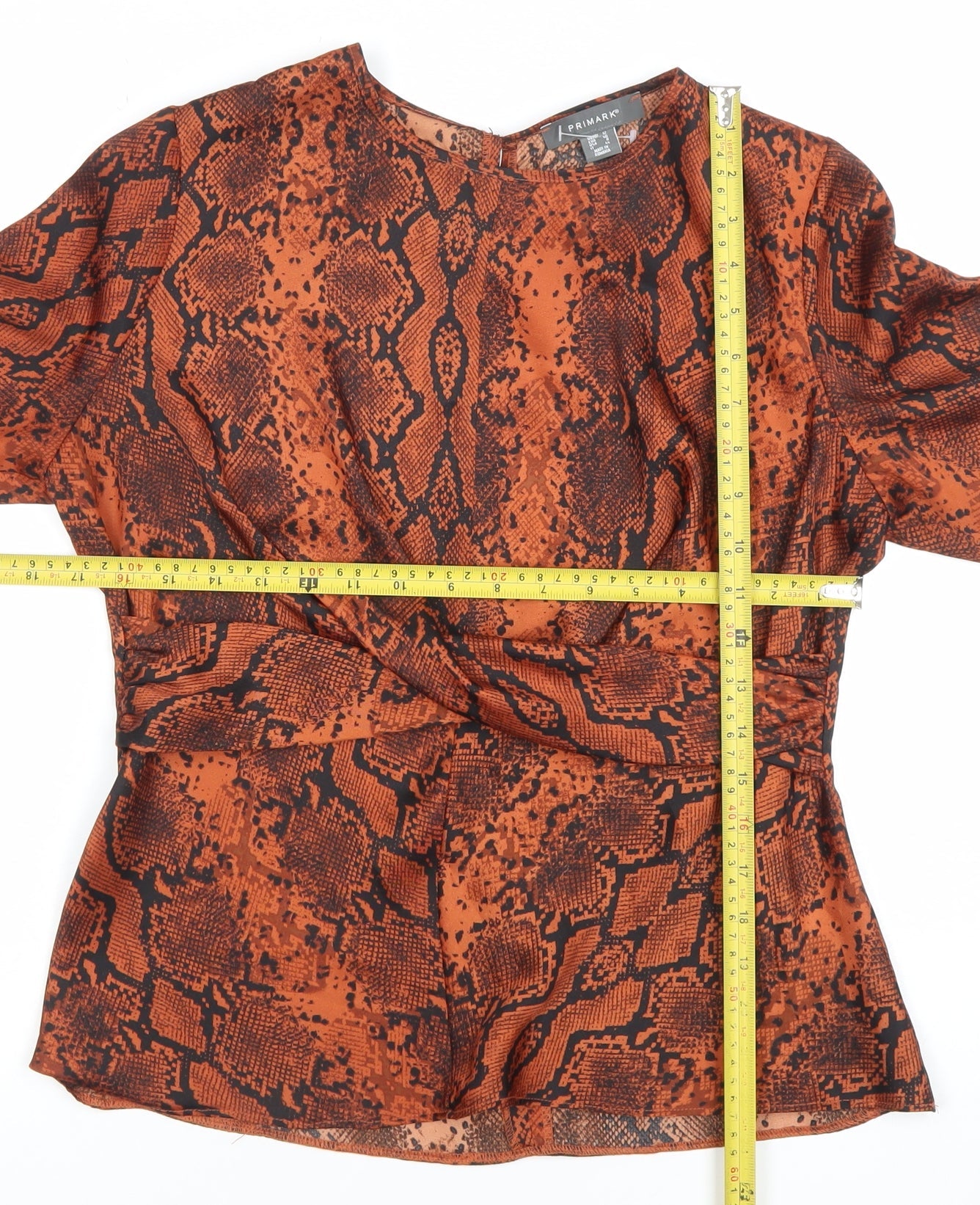Primark Women’s Orange Snake Print Wrap Blouse UK 12 Long Sleeve Polyester