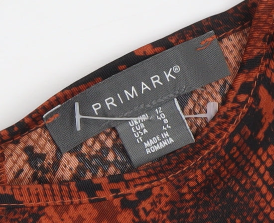 Primark Women’s Orange Snake Print Wrap Blouse UK 12 Long Sleeve Polyester