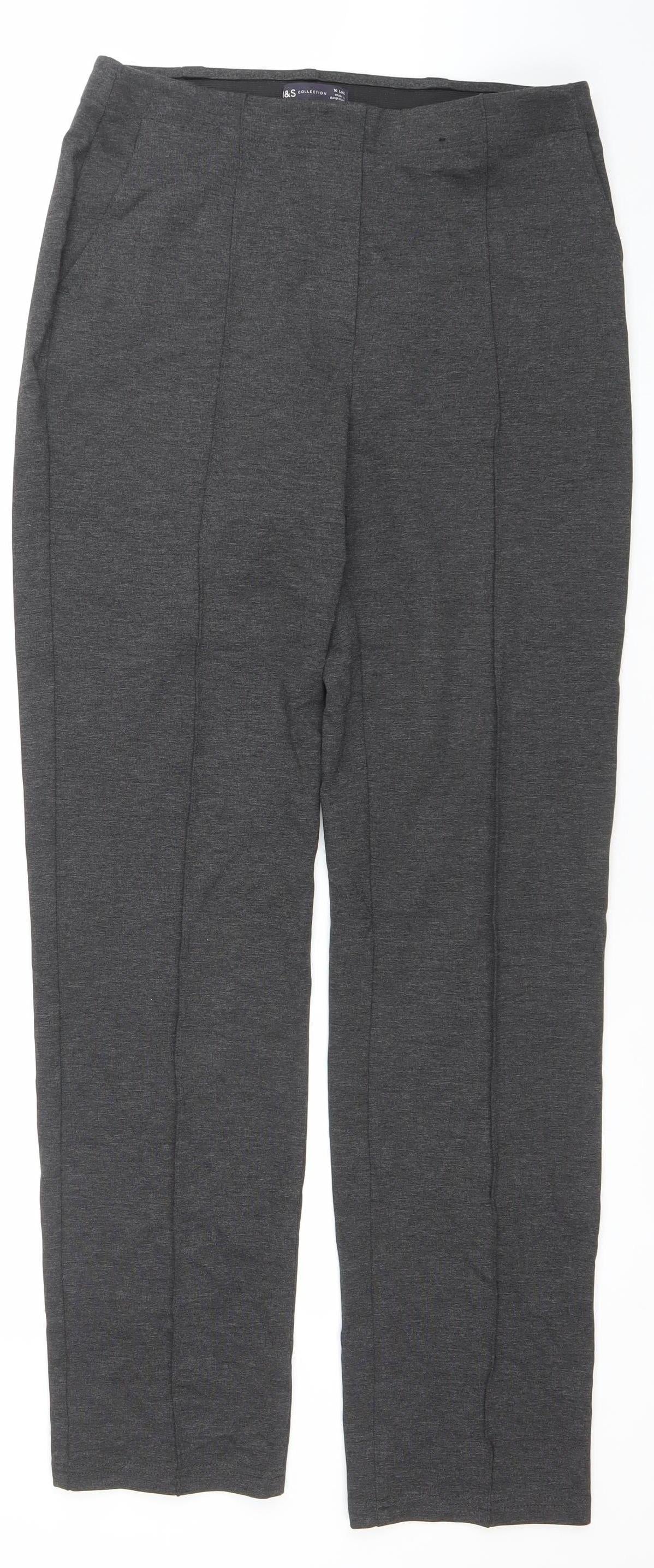 Marks and Spencer Womens Grey Slim Trousers Size 10 Long