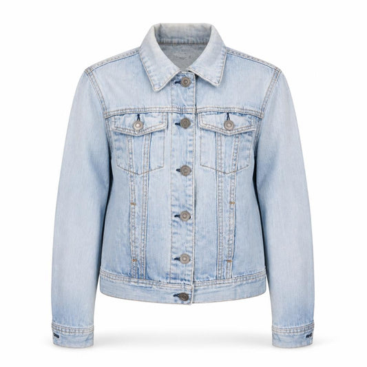 Front view of Denim Co. Women's Blue Denim Basic Jacket, size 8, Casual Style