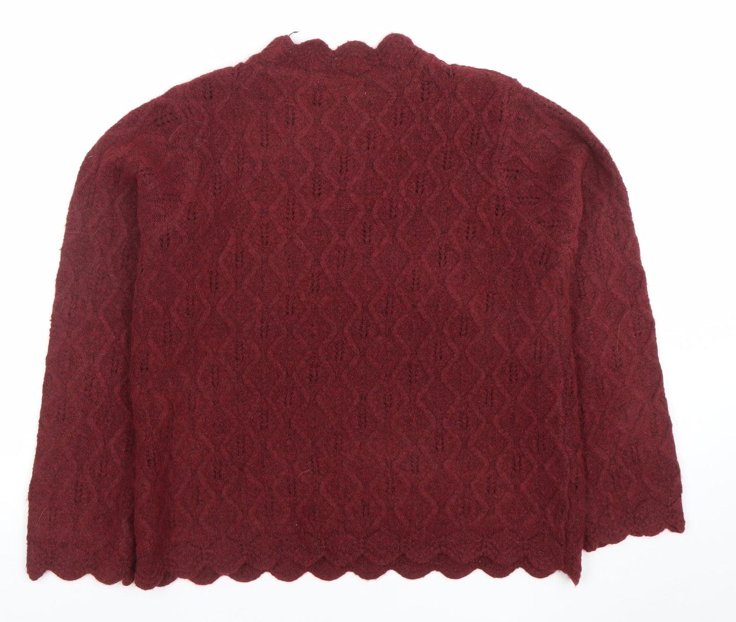 Gallery Women Red Knit Jumper Wool Blend Scallop Hem Size S