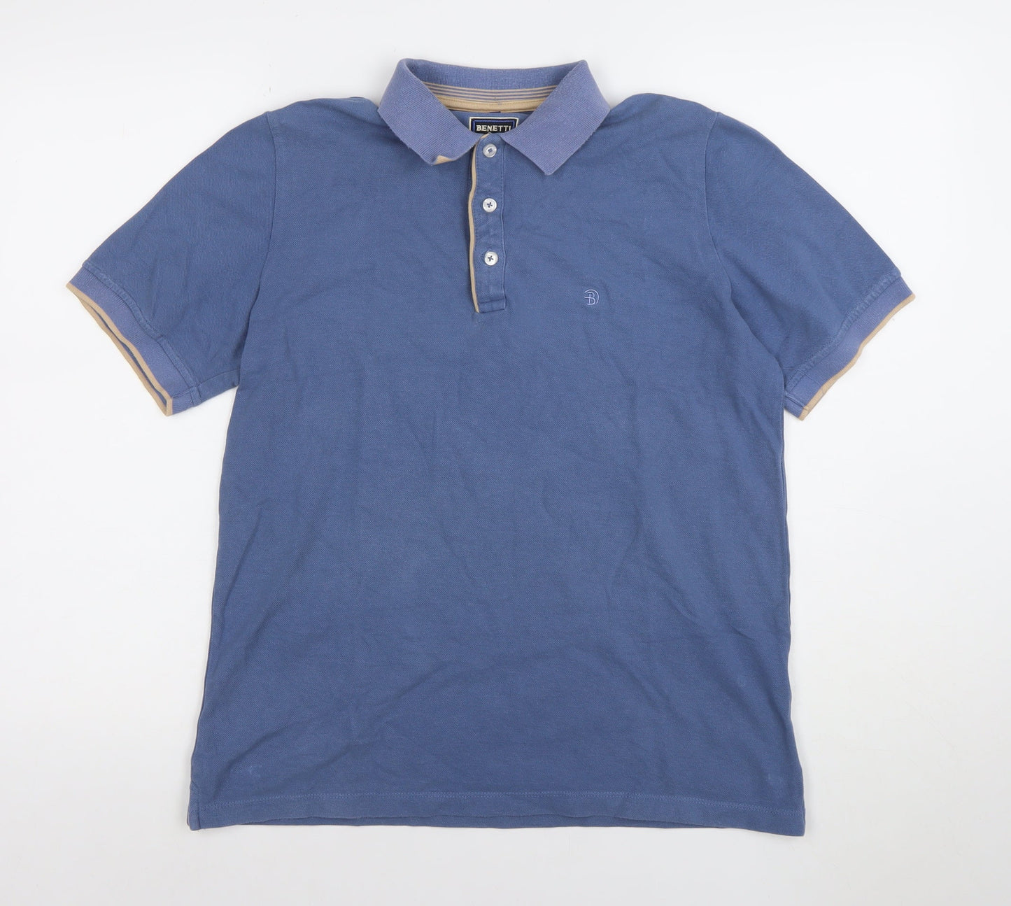 Benetti Men's Blue Cotton Polo Shirt Size M Regular Fit