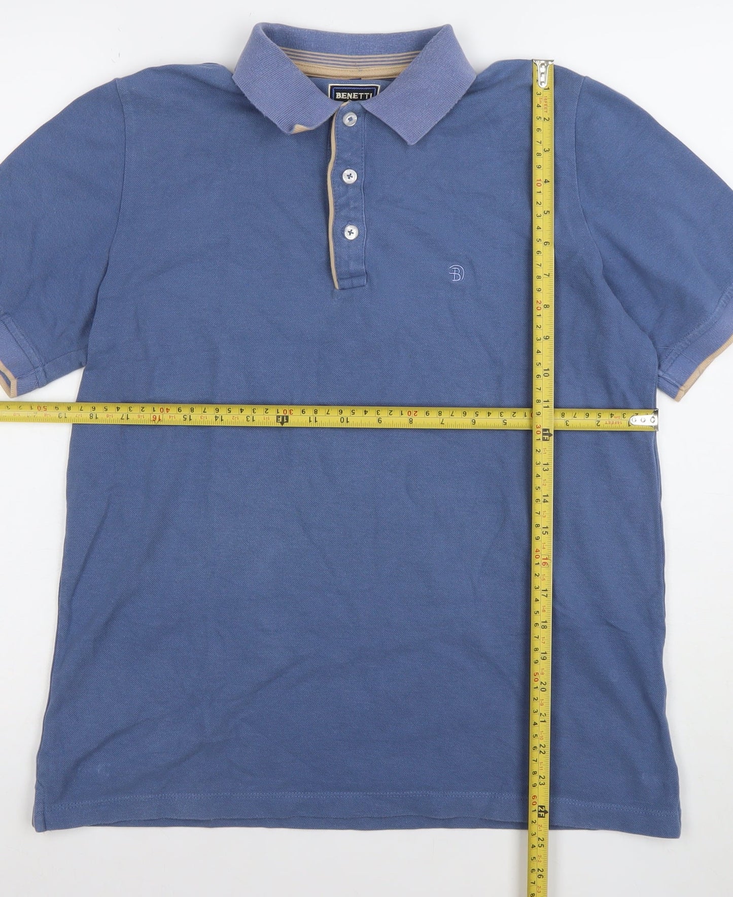 Benetti Men's Blue Cotton Polo Shirt Size M Regular Fit