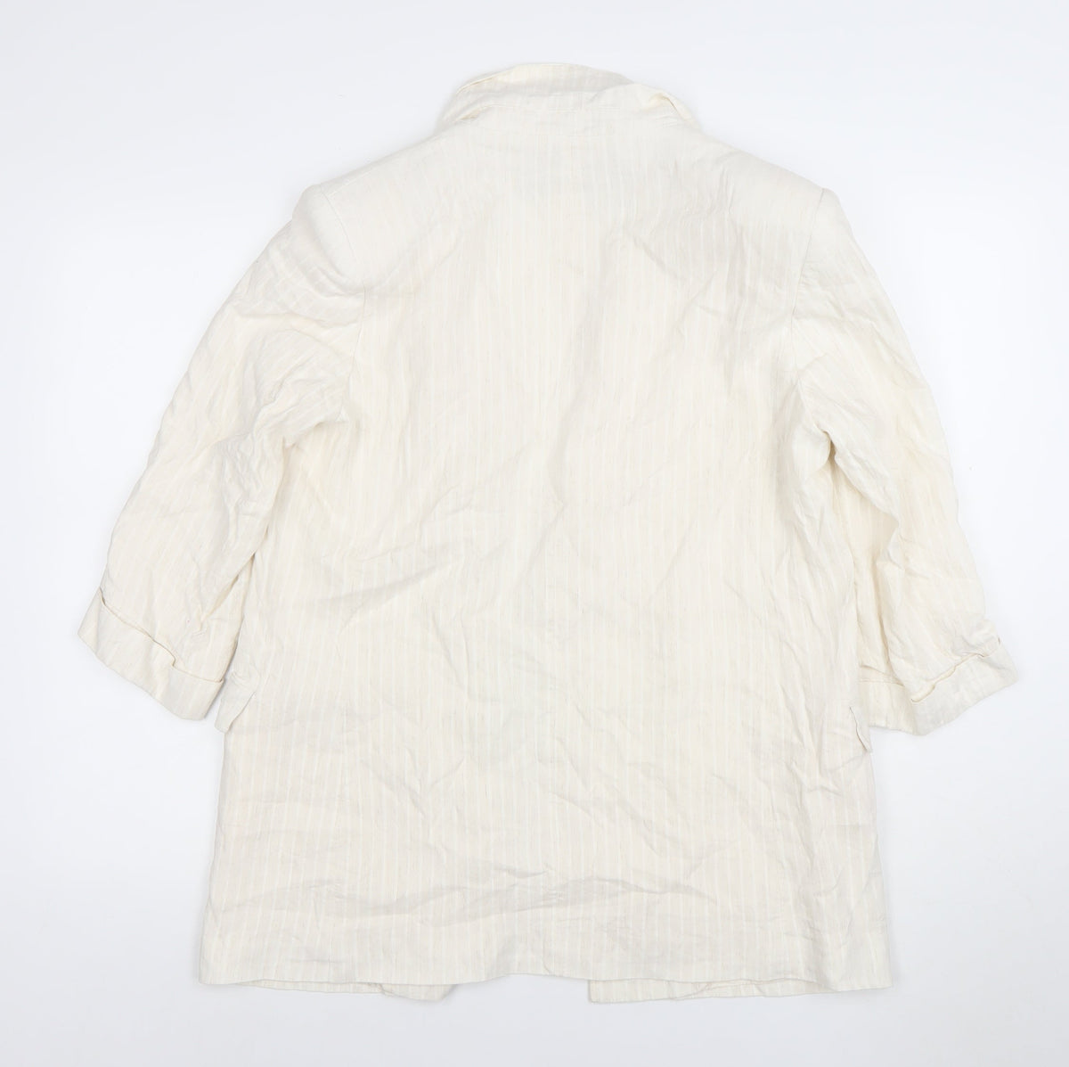 ZARA Women Ivory Linen Blend 3/4 Sleeve Blazer Jacket L Single-Breasted