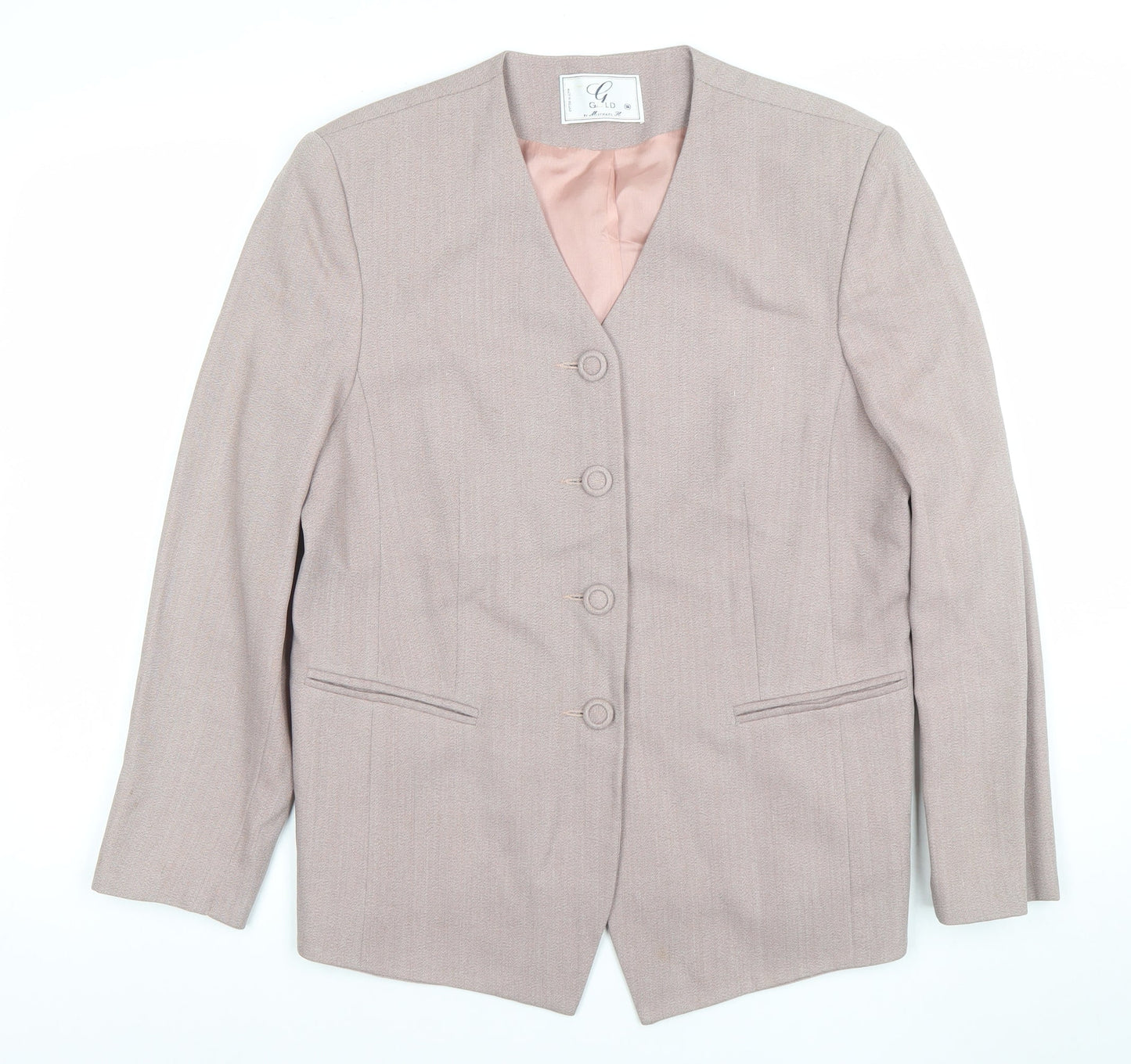 Gold by Michael H Women Beige Long Sleeve Suit Jacket Size 16 Blazer