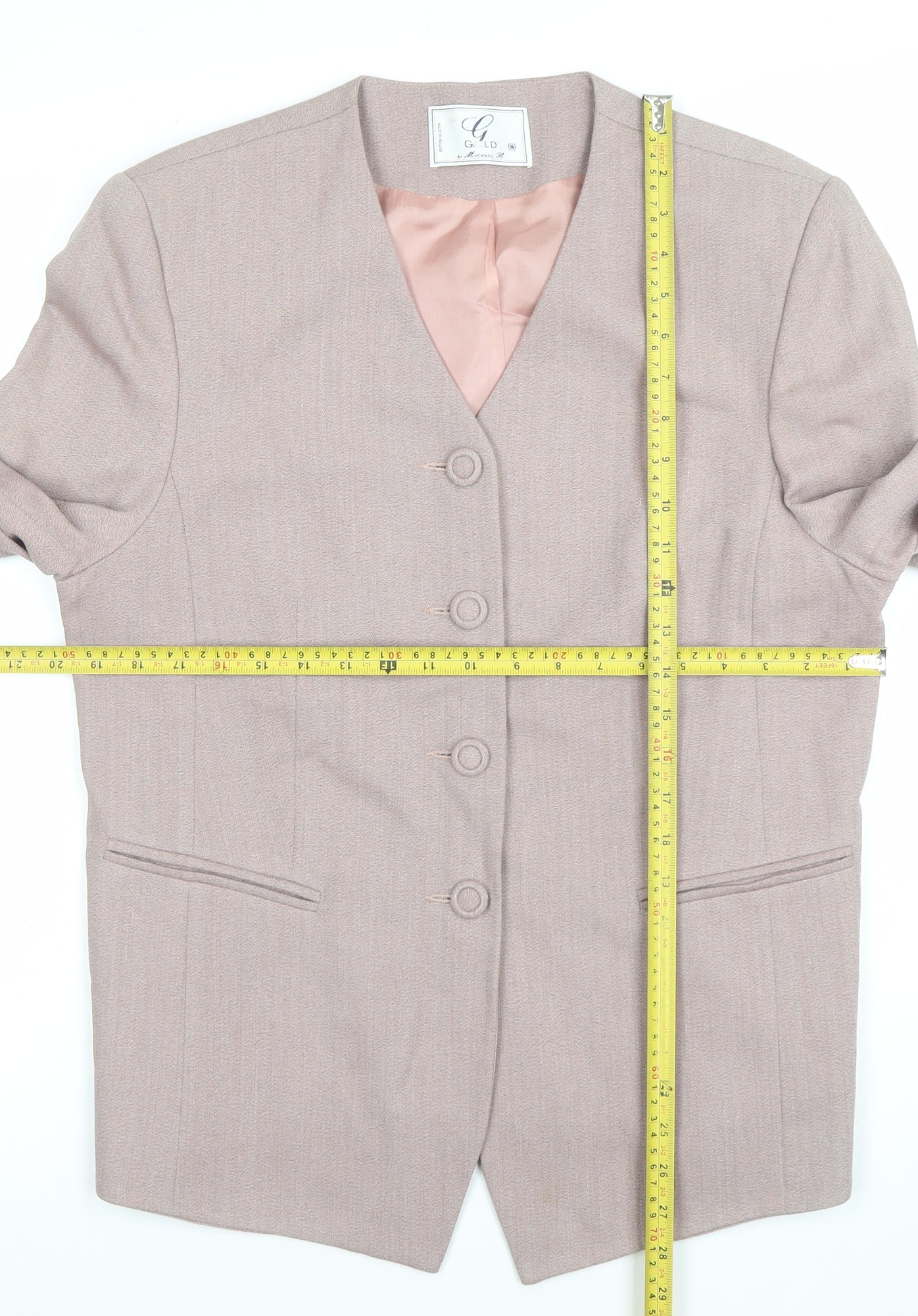 Gold by Michael H Women Beige Long Sleeve Suit Jacket Size 16 Blazer