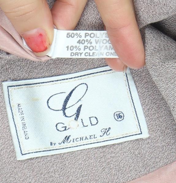 Gold by Michael H Women Beige Long Sleeve Suit Jacket Size 16 Blazer