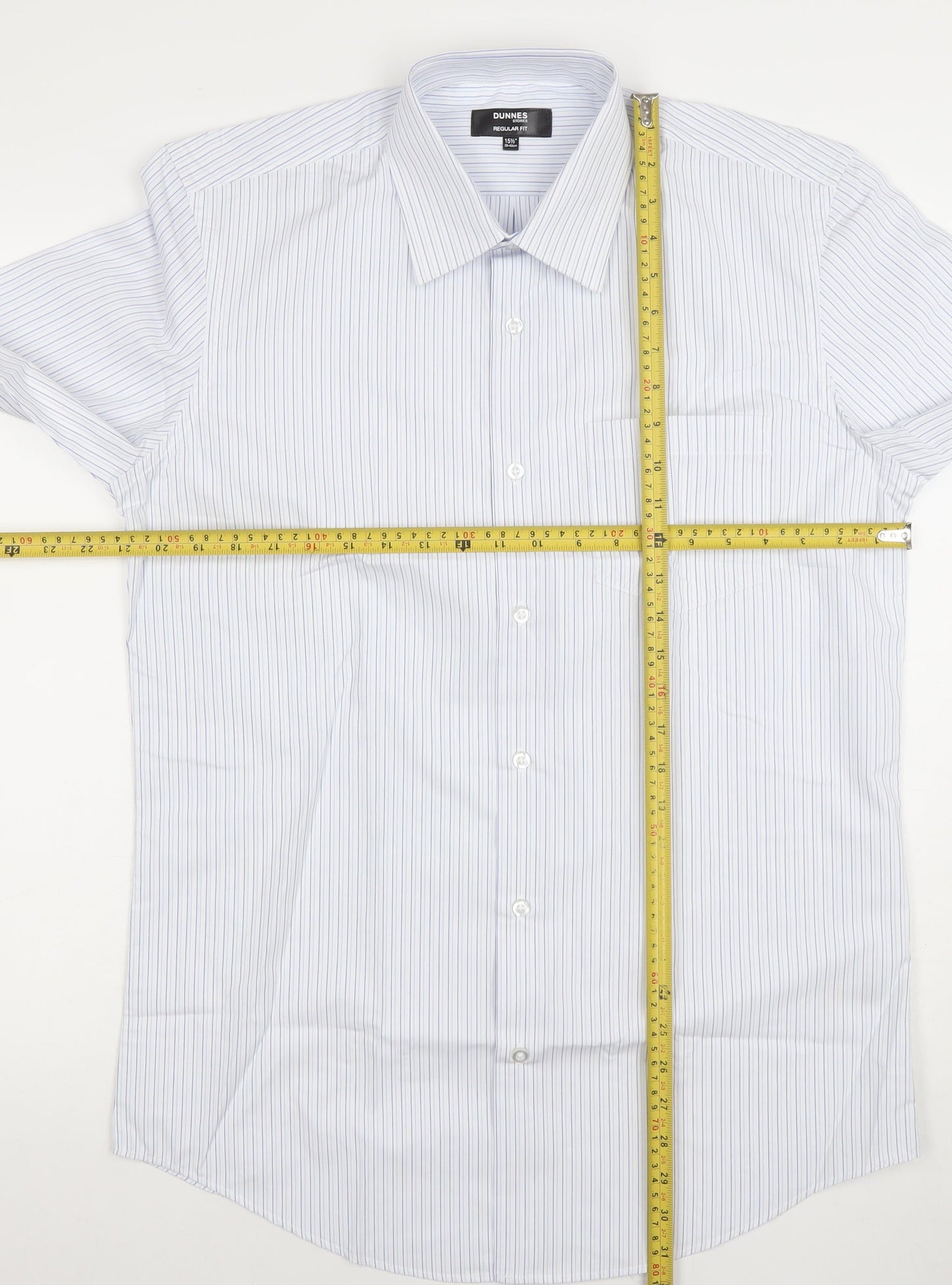 Dunnes Stores Men's Blue Striped Regular Fit 15.5in Cotton Shirt