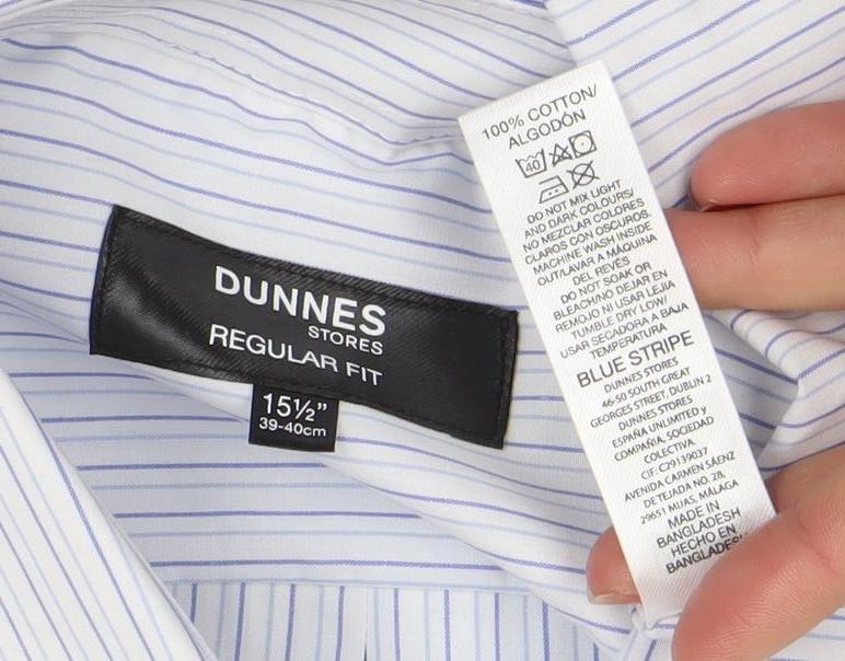 Dunnes Stores Men's Blue Striped Regular Fit 15.5in Cotton Shirt