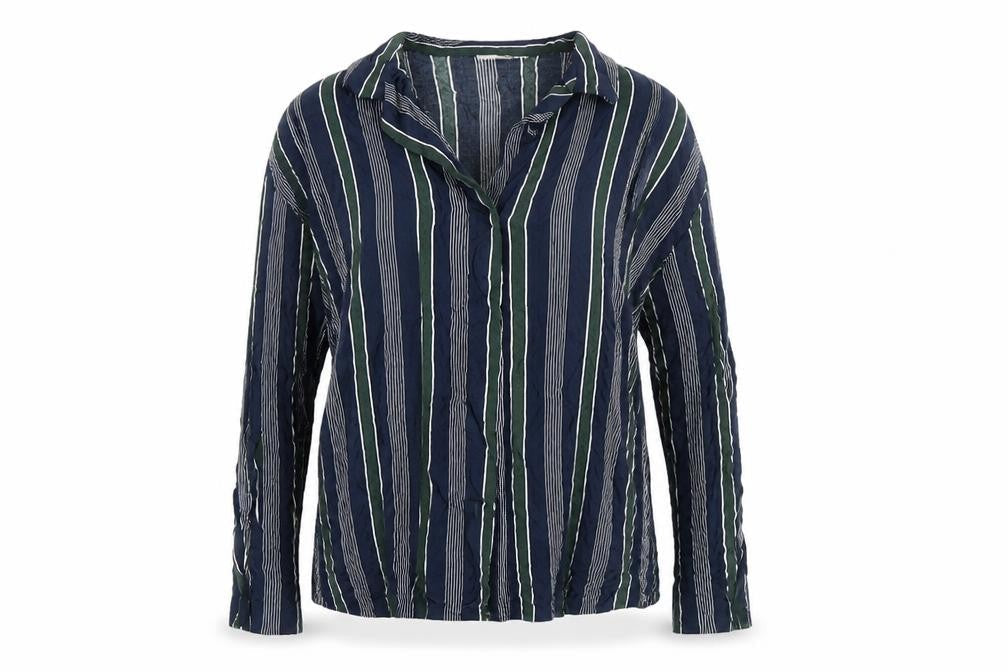 Mango Women’s Blue Striped Long Sleeve Button-Up Shirt Size 12