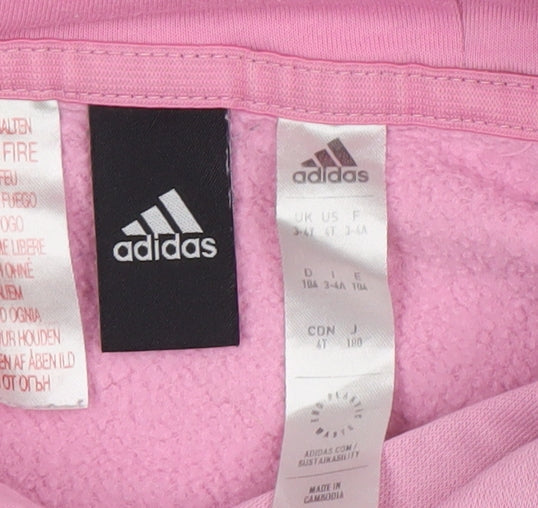 Adidas Girls Pink Pullover Hoodie 3-4 Years Logo Fleece All Seasons