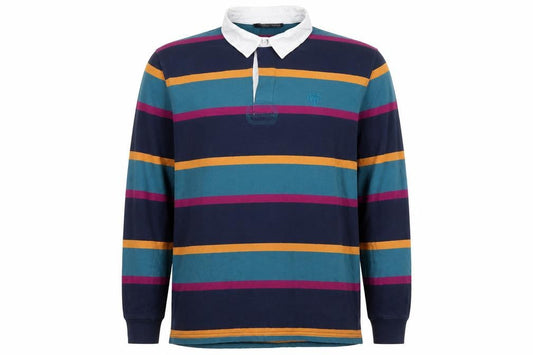Paul Costelloe Men's Multicoloured Striped Long Sleeve Polo Shirt XL Cotton