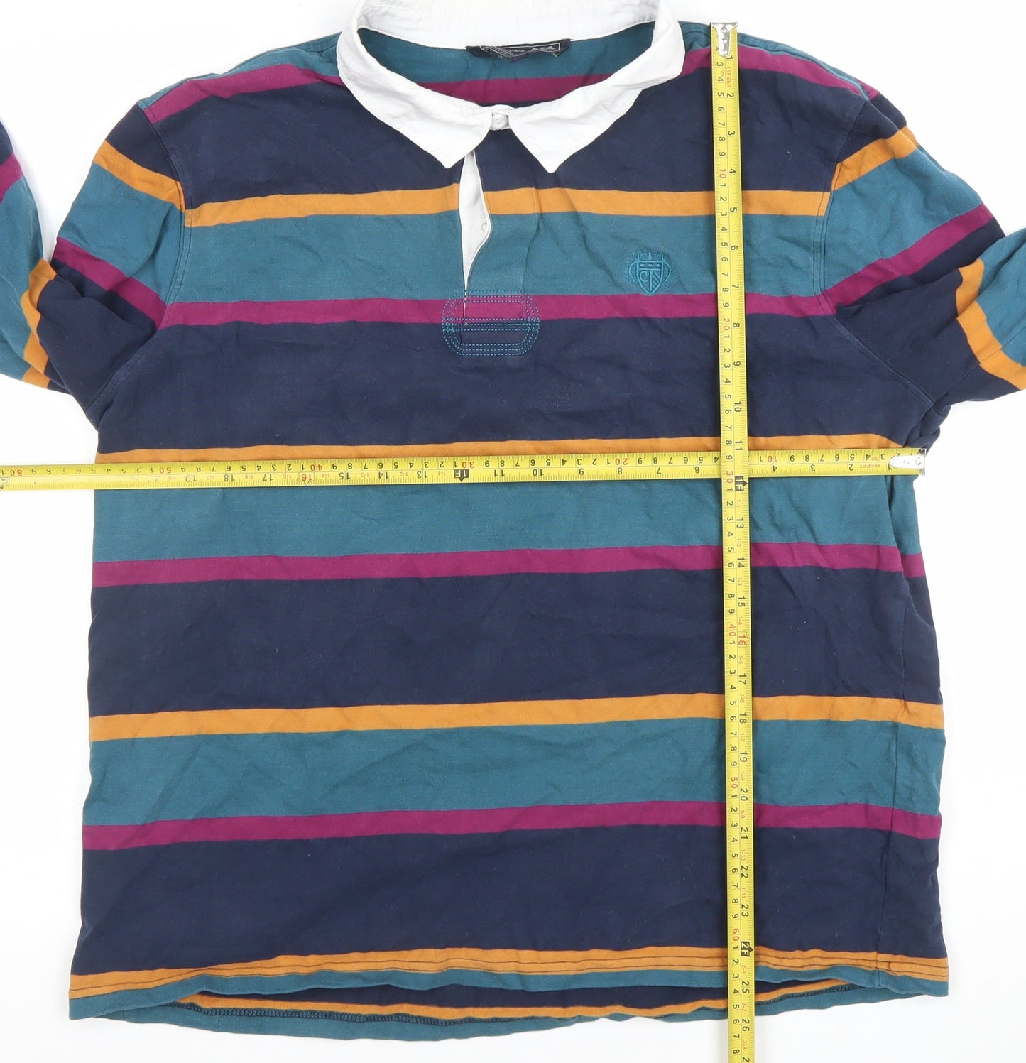 Paul Costelloe Men's Multicoloured Striped Long Sleeve Polo Shirt XL Cotton