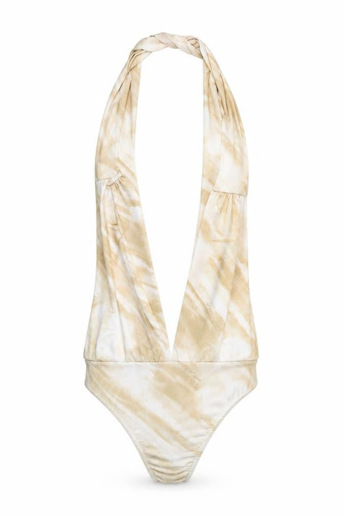 Boohoo Womens Beige Tie Dye Halter Bodysuit Size 10