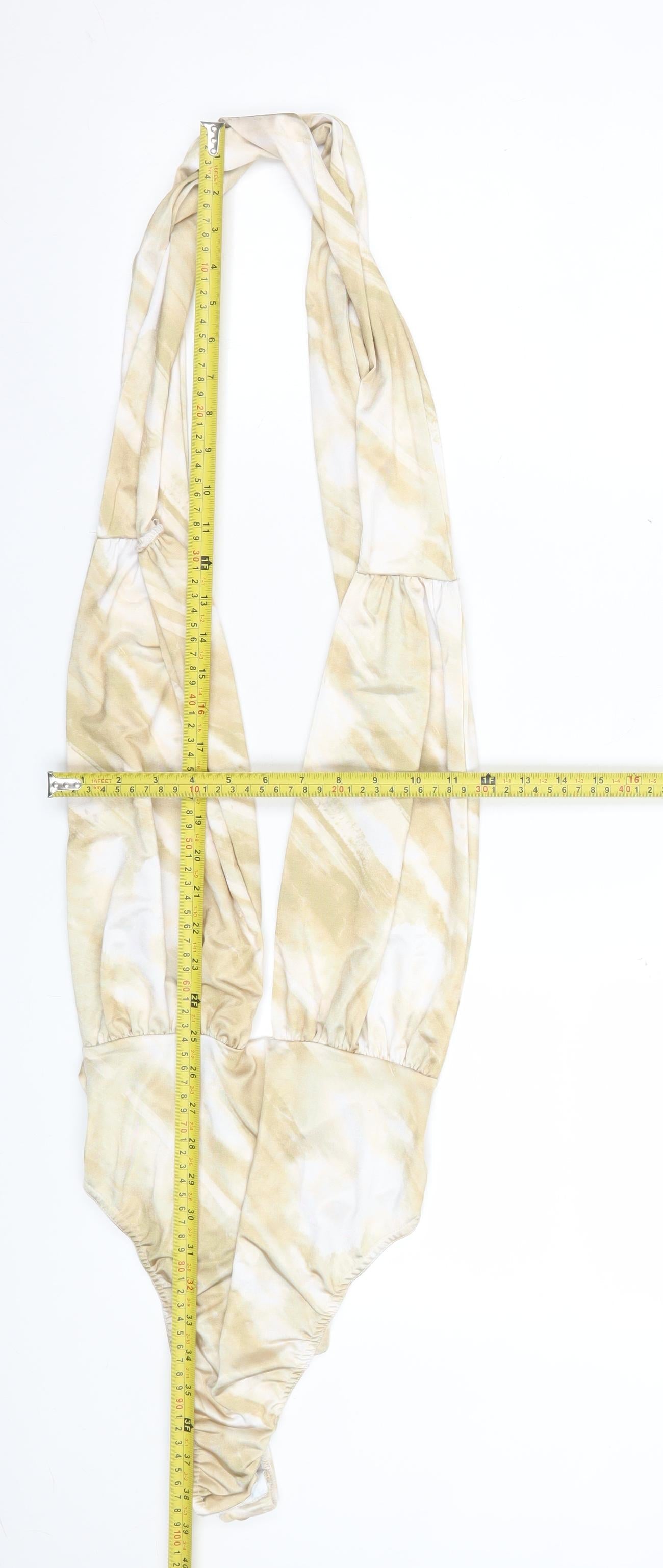 Boohoo Womens Beige Tie Dye Halter Bodysuit Size 10