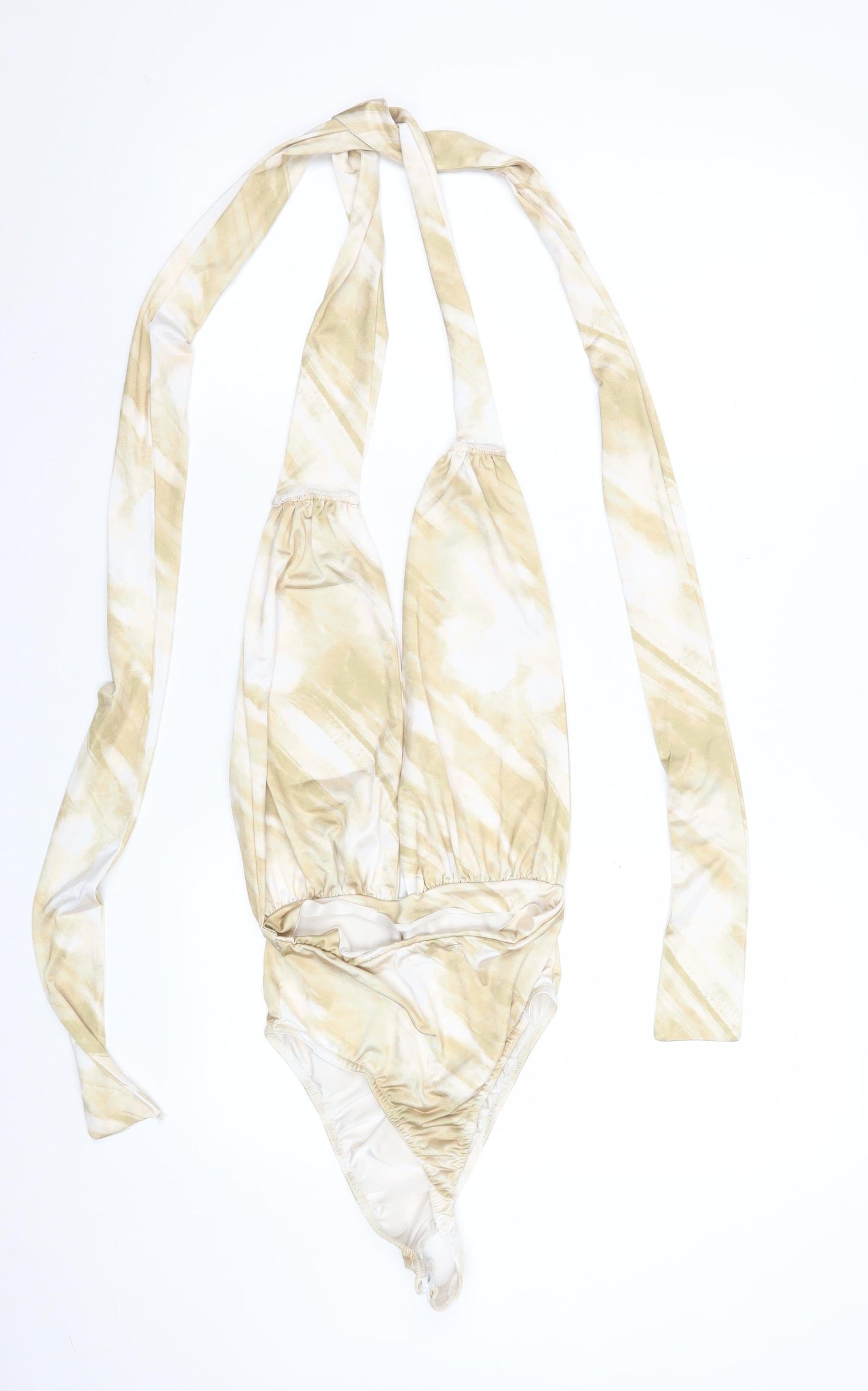 Boohoo Womens Beige Tie Dye Halter Bodysuit Size 10