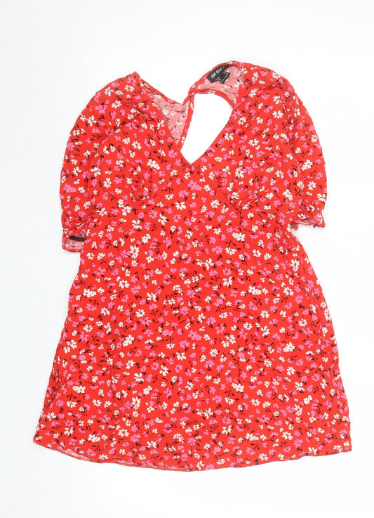 Me Me X Women Red Floral V-Neck A-Line Short Dress Size 12