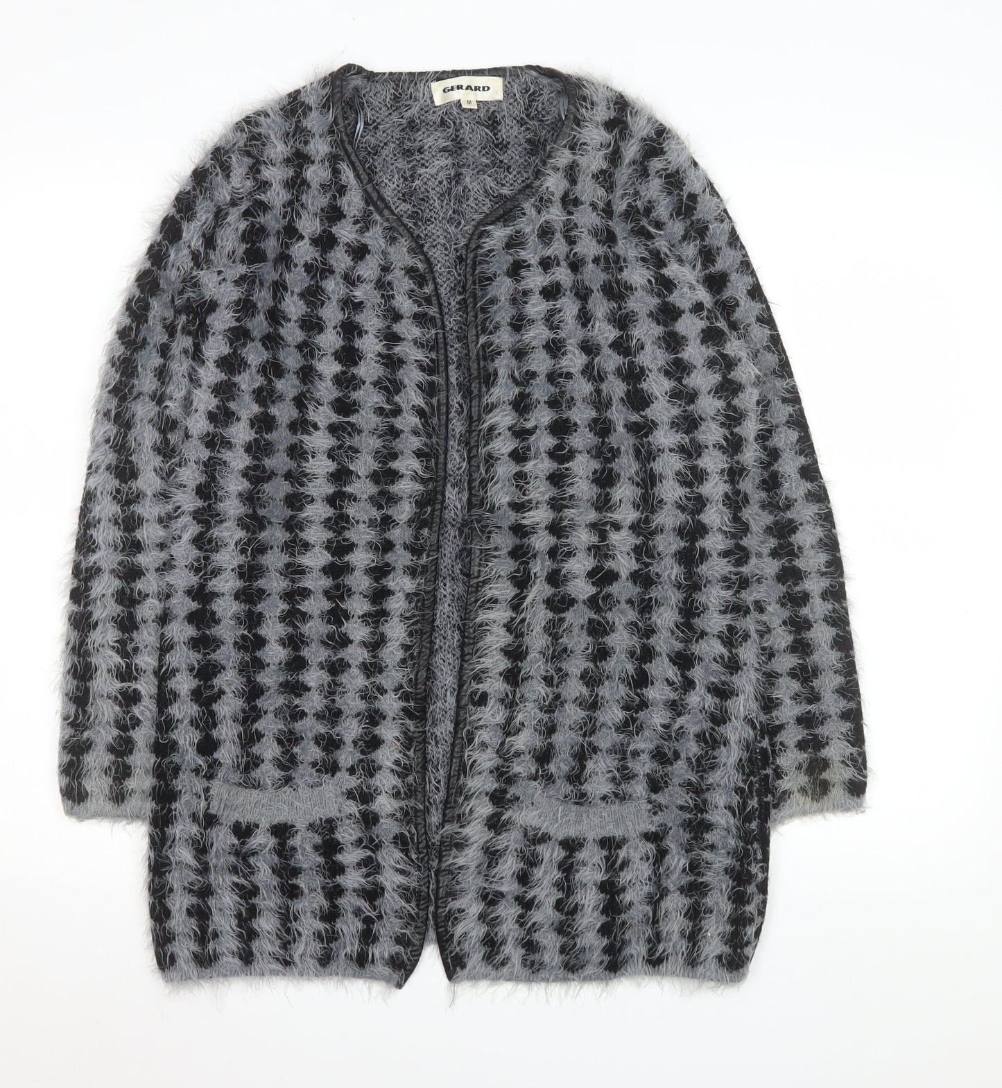 Gerard Womens Grey Black Fuzzy Knit Mid-Length Coatigan M