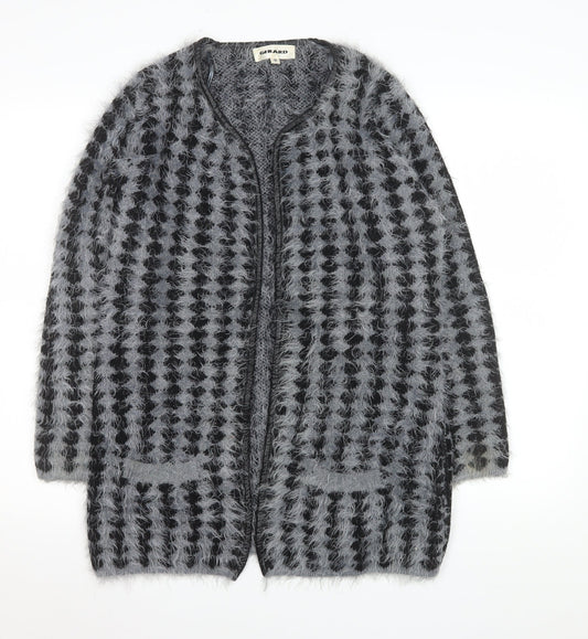 Gerard Womens Grey Black Fuzzy Knit Mid-Length Coatigan M