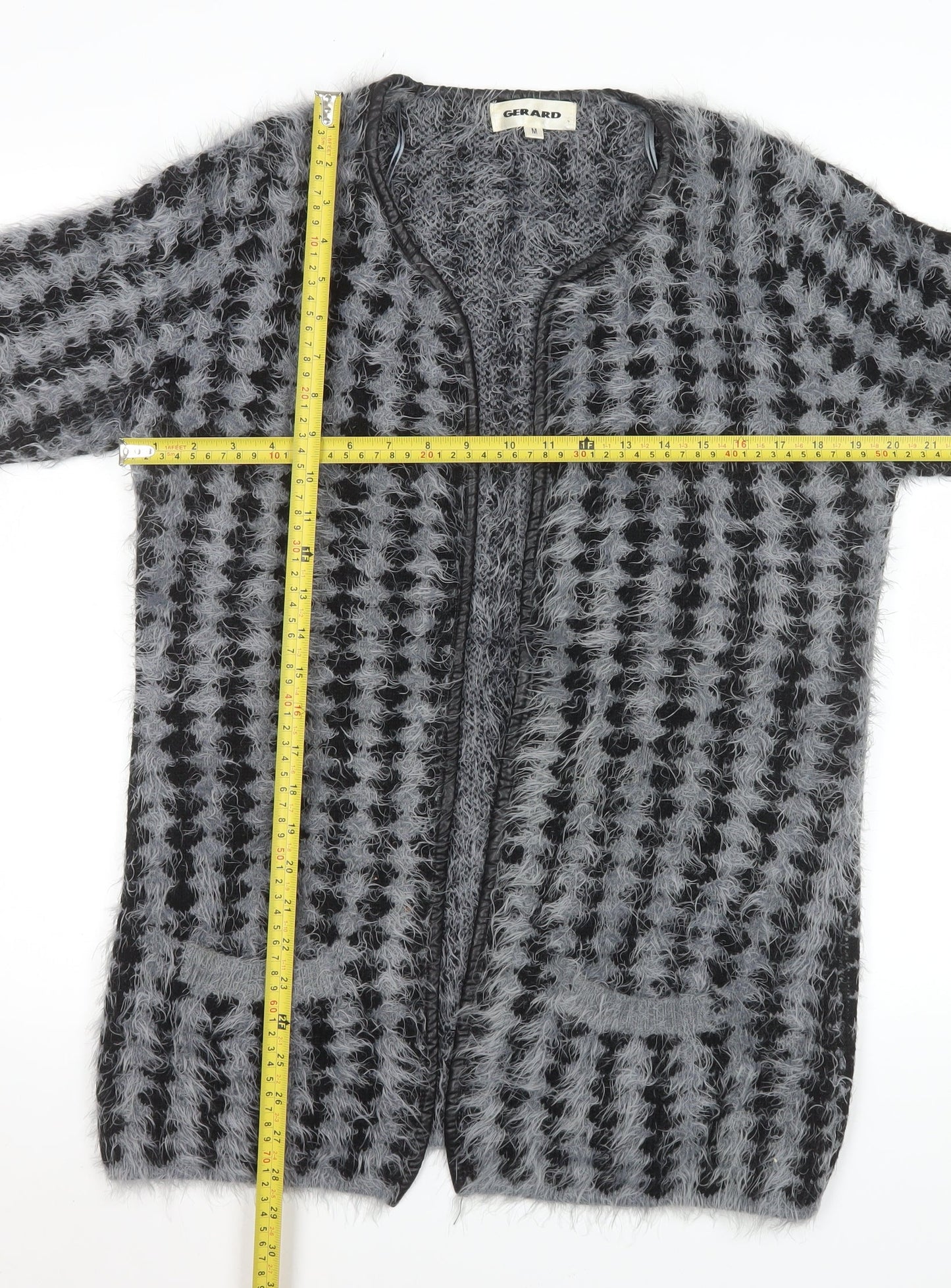 Gerard Womens Grey Black Fuzzy Knit Mid-Length Coatigan M