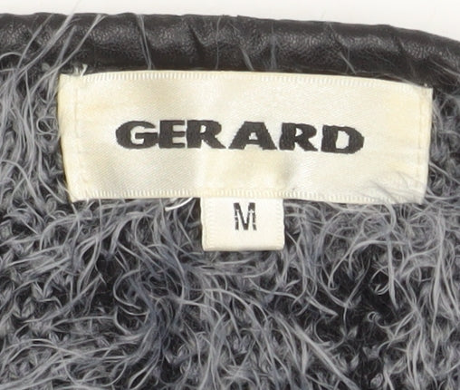 Gerard Womens Grey Black Fuzzy Knit Mid-Length Coatigan M