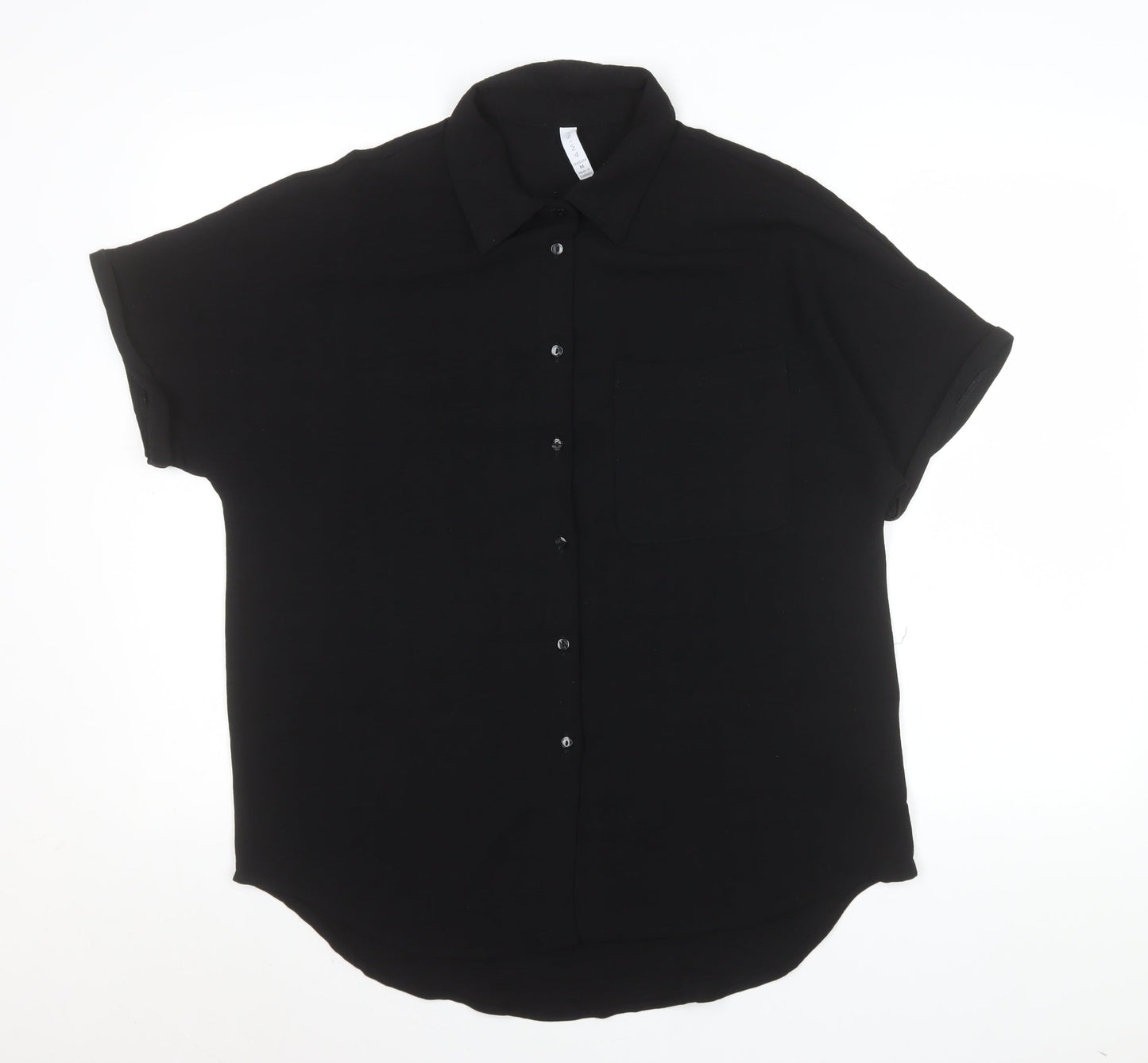 Amisu Womens Black Button-Up Short Sleeve Blouse M